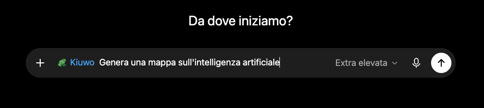 Screenshot of ChatGPT with the Kiuwo app active and a prompt to generate a map about artificial intelligence
